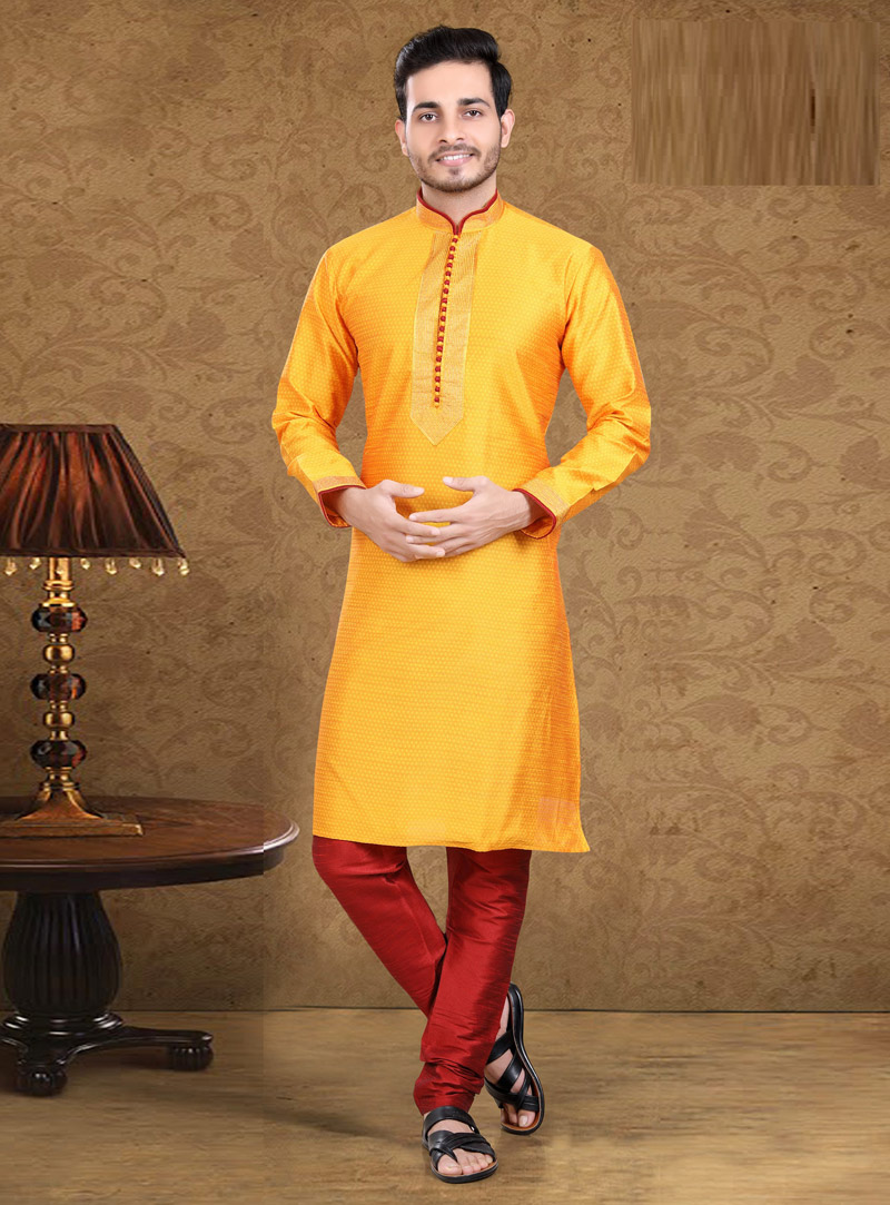 Yellow Art Silk Readymade Kurta Pajama 105646