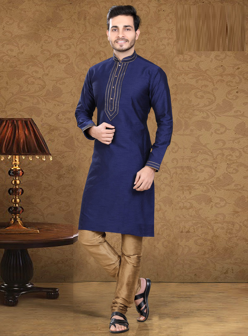 Navy Blue Art Silk Readymade Kurta Pajama 105647