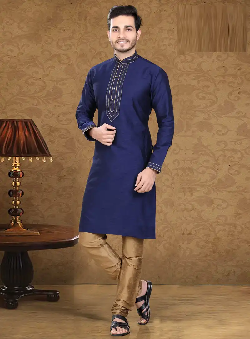 Navy Blue Art Silk Readymade Kurta Pajama 105647