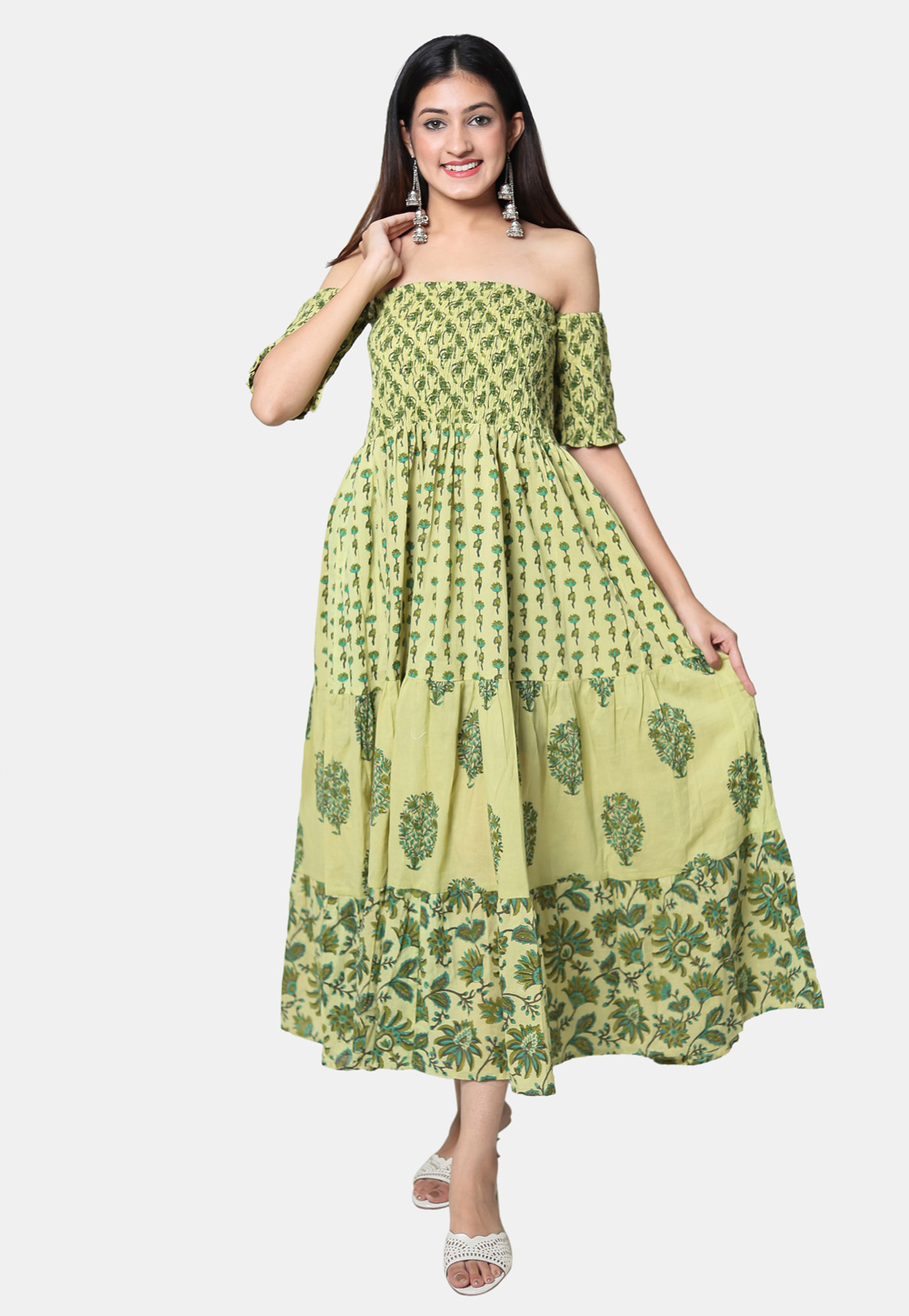 Green Cotton Readymade Printed Tunic 212938