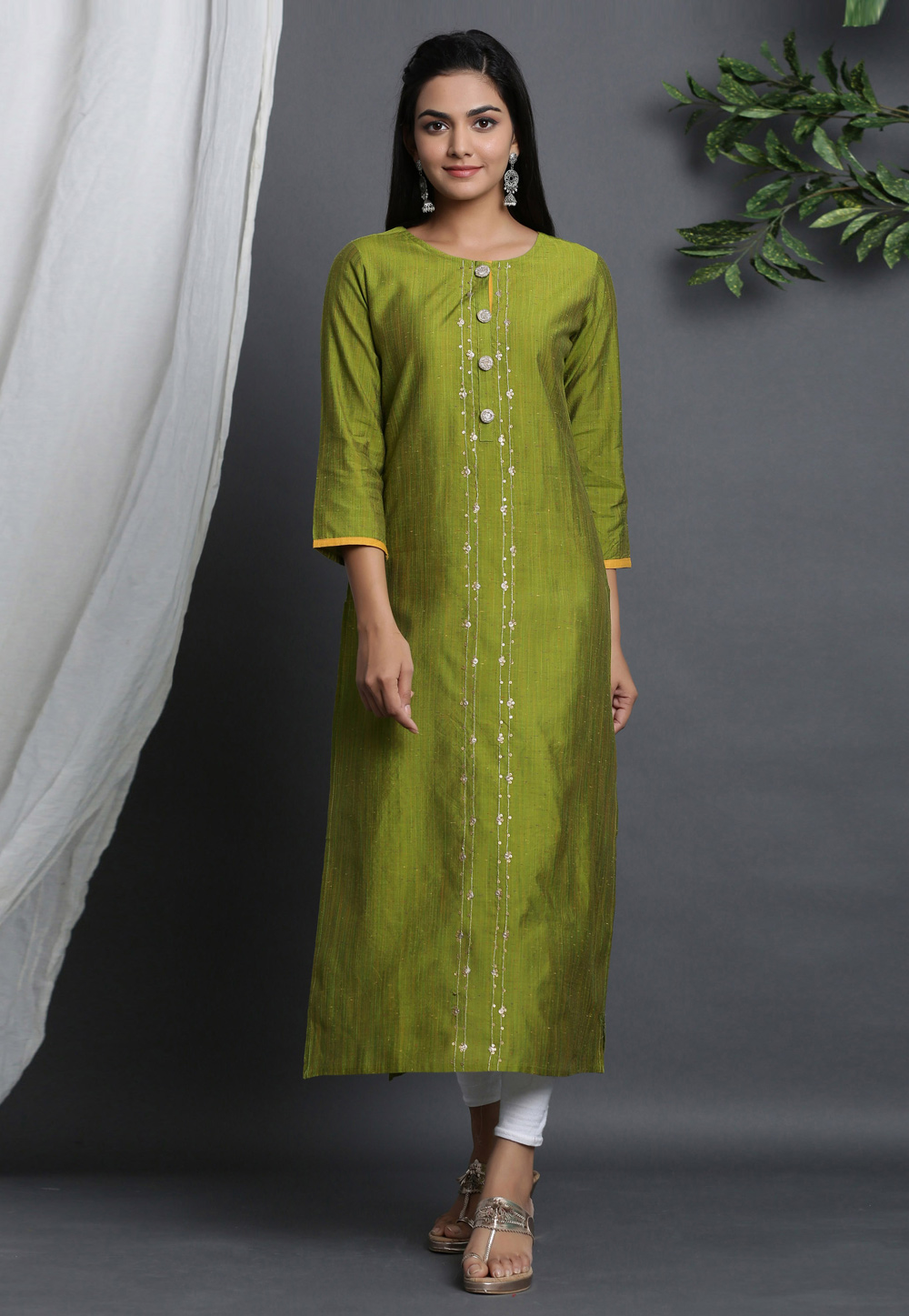 Green Silk Readymade Kurti 212989