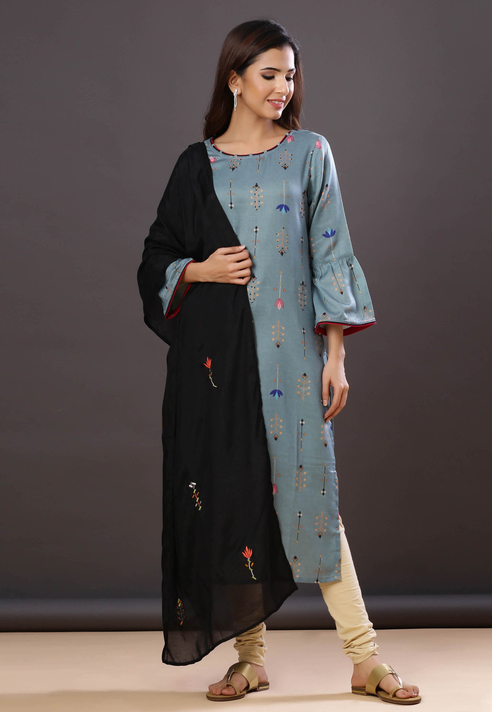 Grey Cotton Satin Readymade Tunic 212996