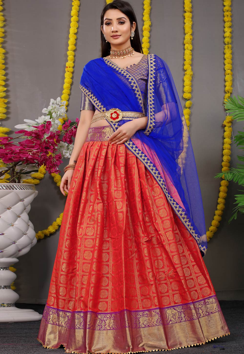 Orange Silk Circular Lehenga Choli 243799