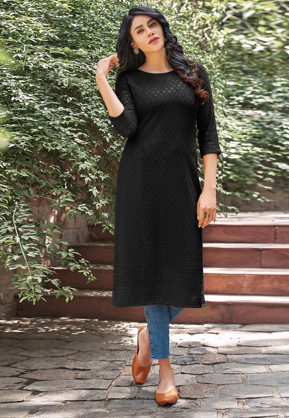 Black Rayon Kurti 244820
