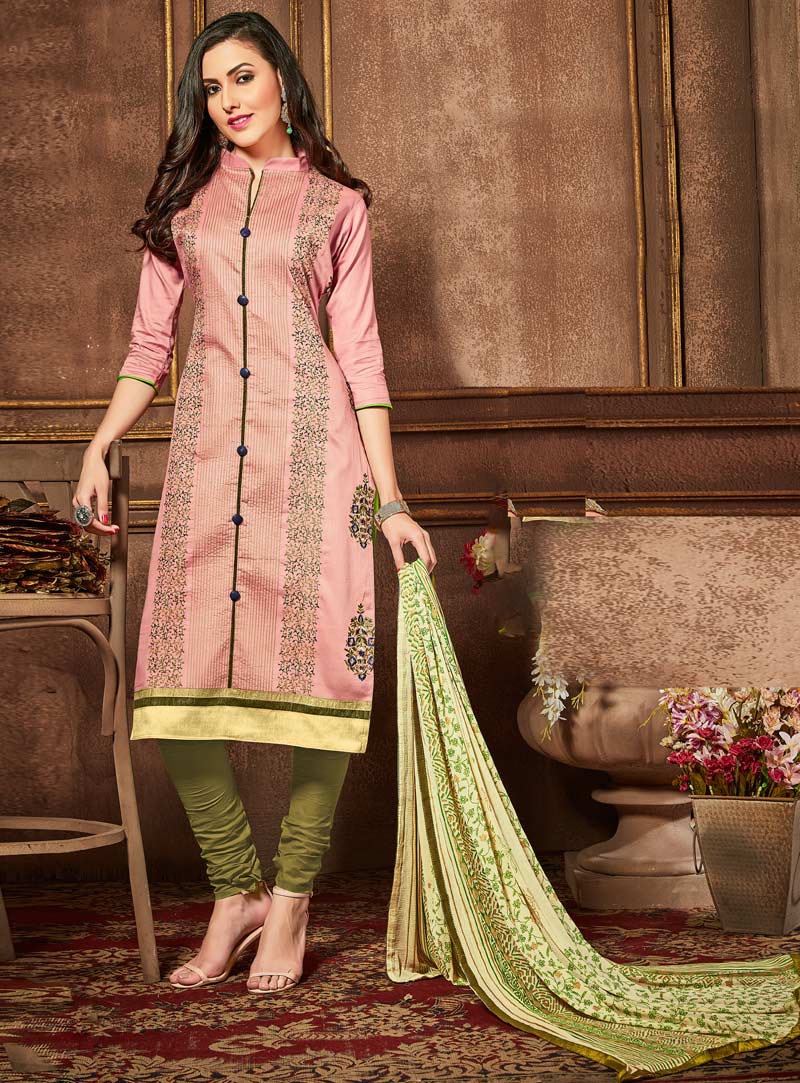 Peach Cotton Churidar Salwar Suit 91555