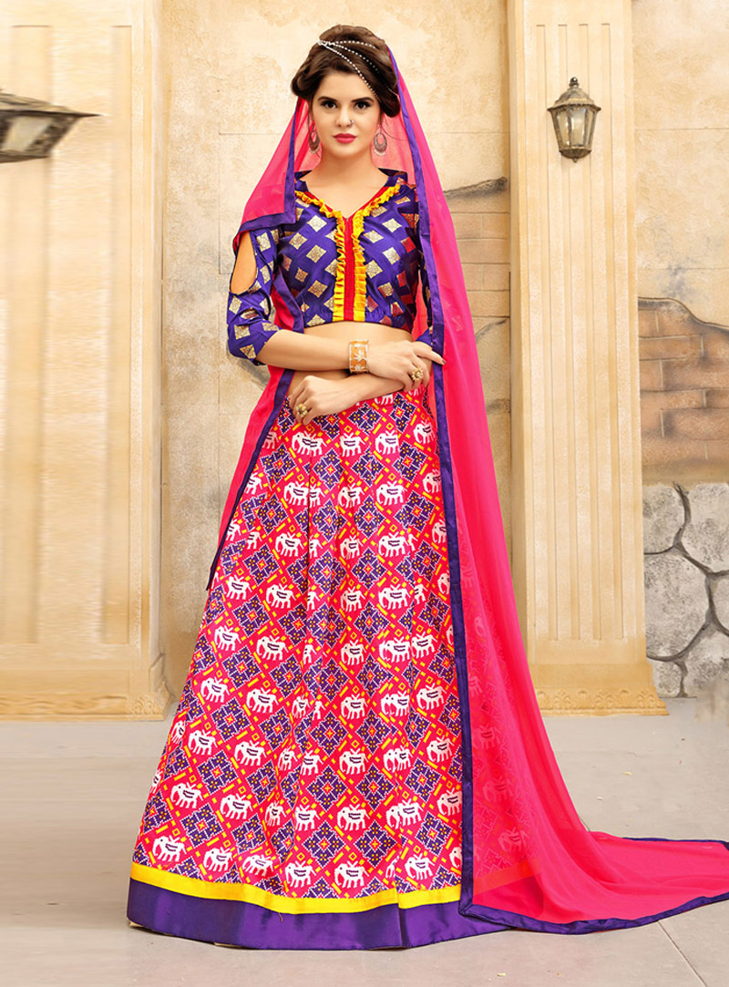 Pink Art Silk Printed A Line Lehanga Choli 114099