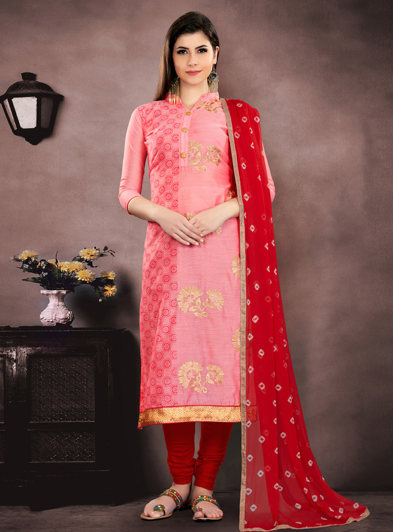 Pink Chanderi Churidar Salwar Kameez 143857