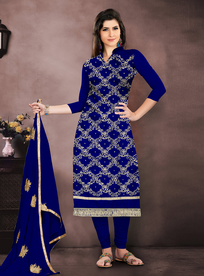 Blue Chanderi Churidar Suit 143877