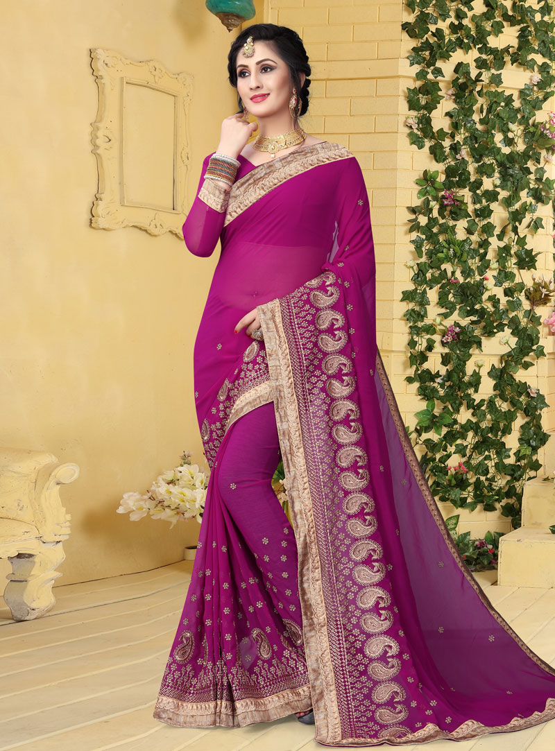 Magenta Georgette Saree With Blouse 144017
