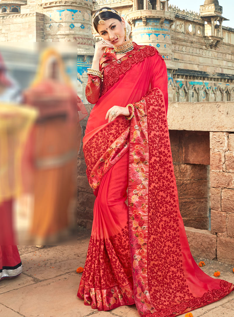 Red Silk Festival Wear Saree 148776
