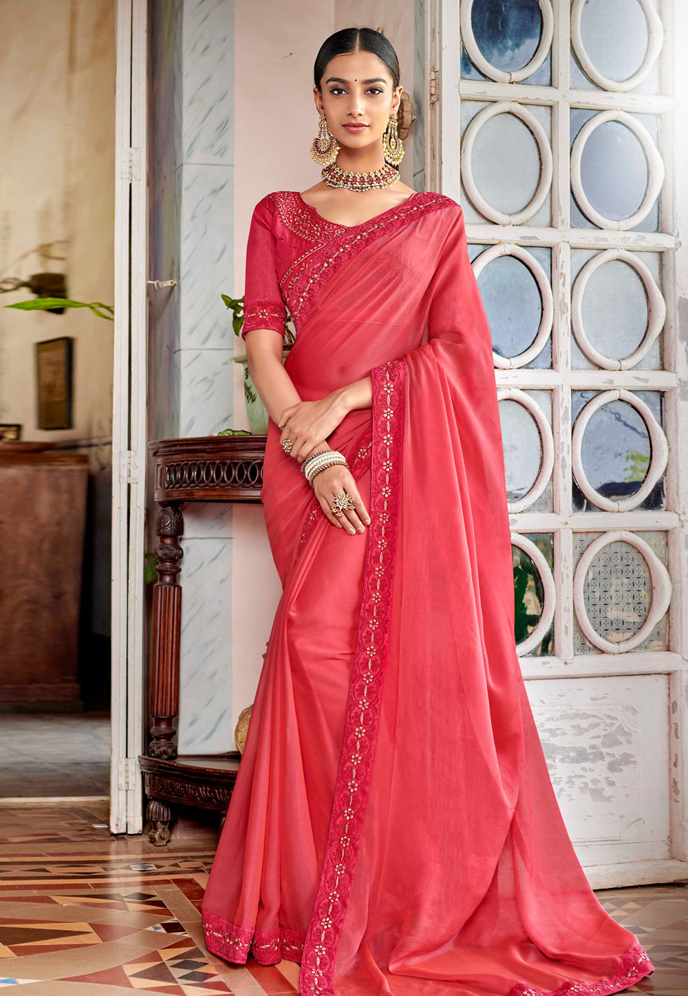 Pink Satin Festival Wear Saree 161942