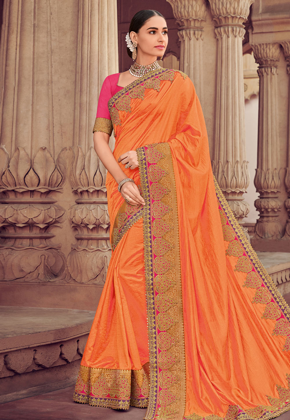 Orange Art Silk Festival Wear Saree 163214