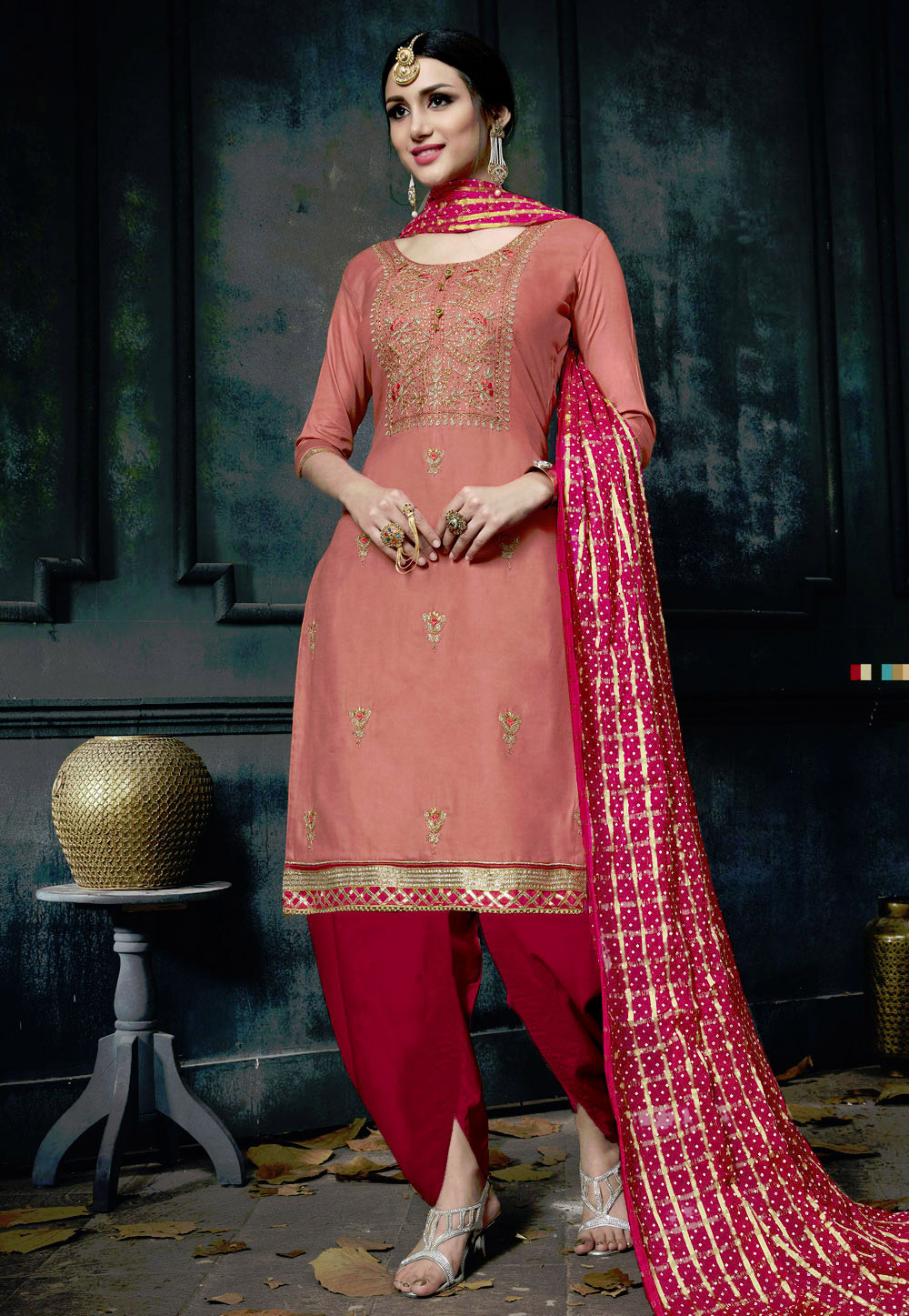 Peach Cotton Dhoti Salwar Suit 163511