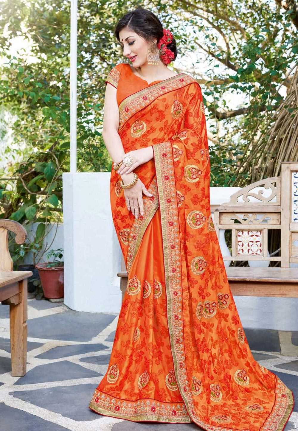 Orange Georgette Festival Wear Saree 165855