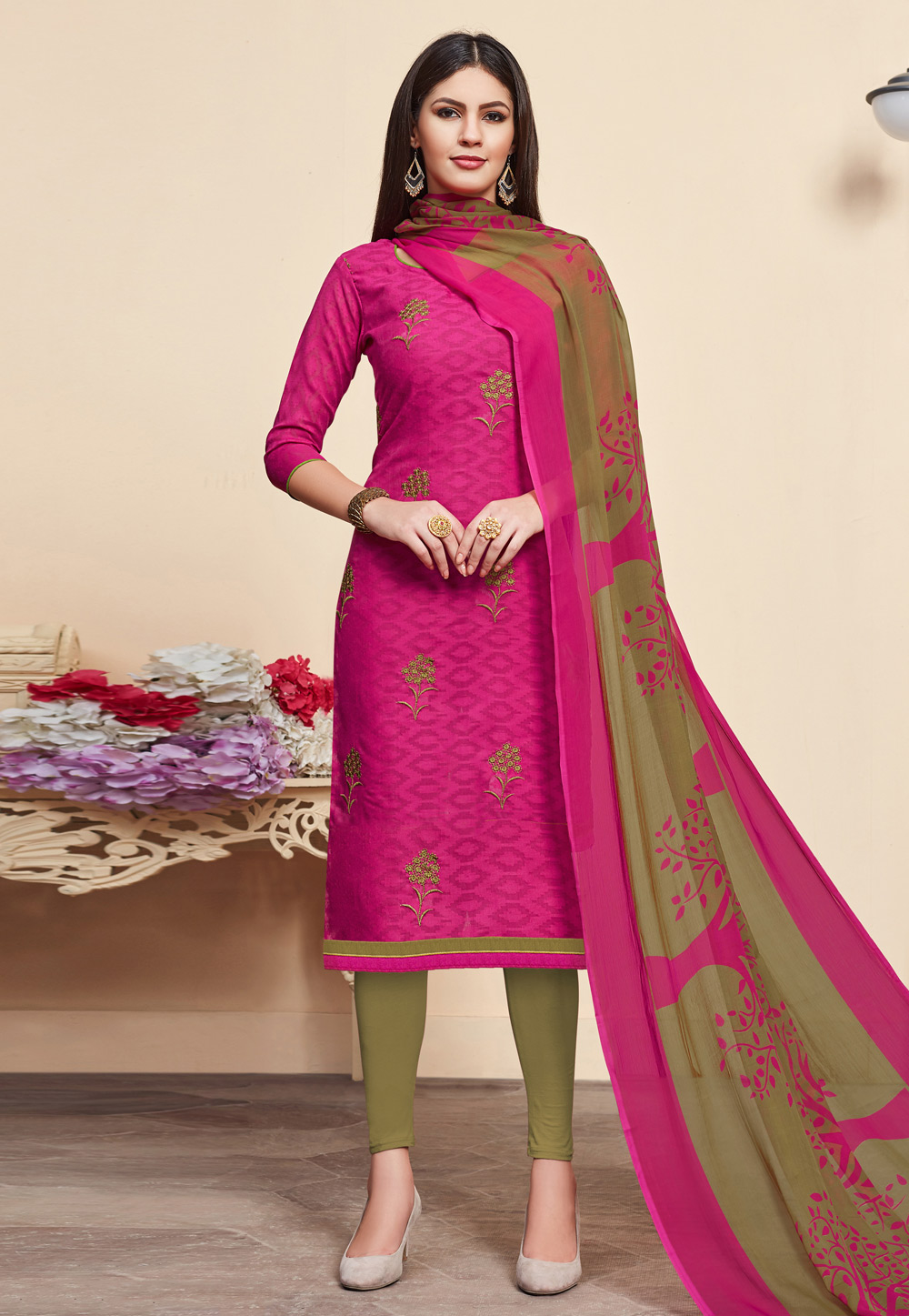 Magenta Jacquard Churidar Suit 176995