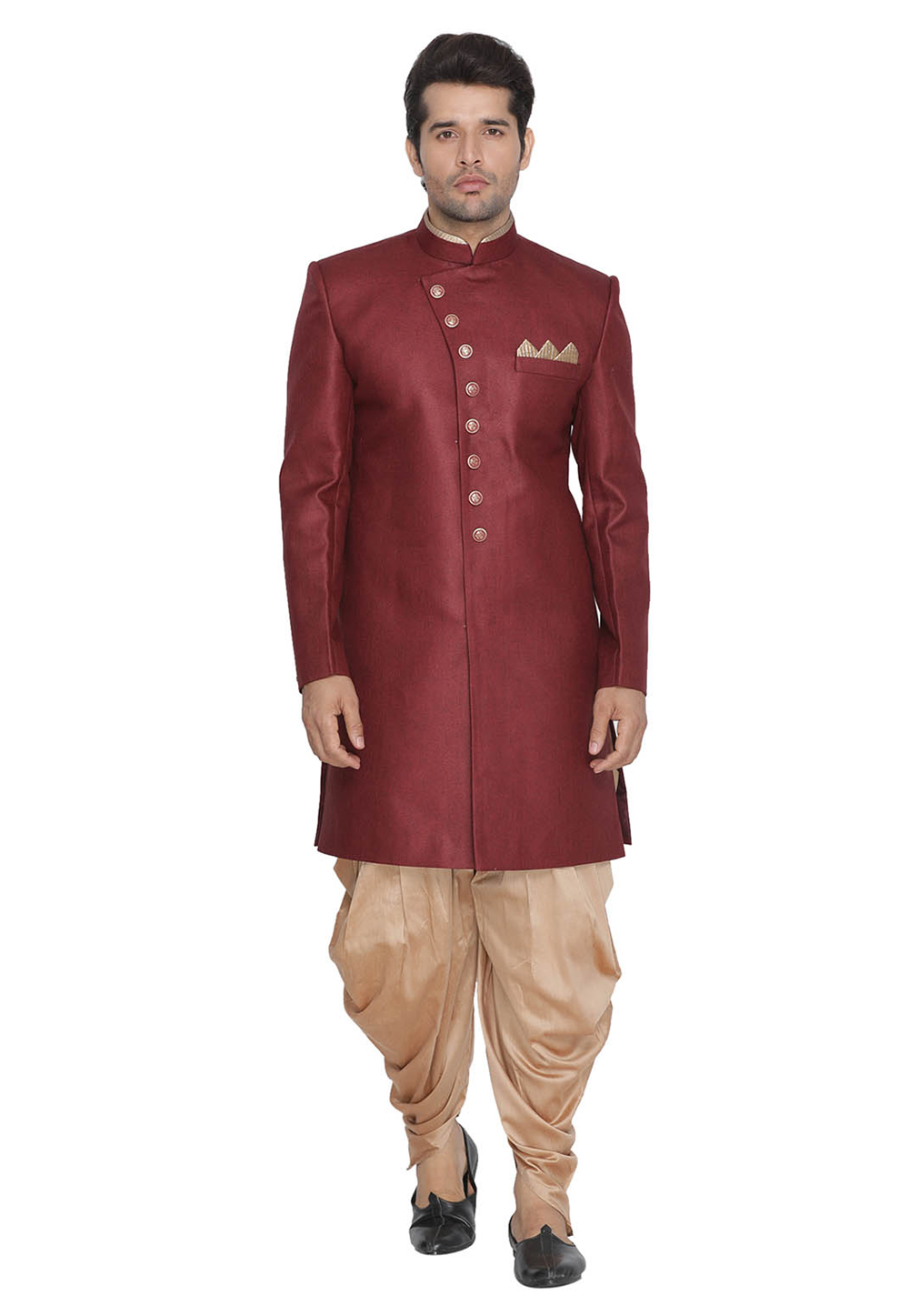Maroon Jute Readymade Indo Western Suit With Dhoti 182321