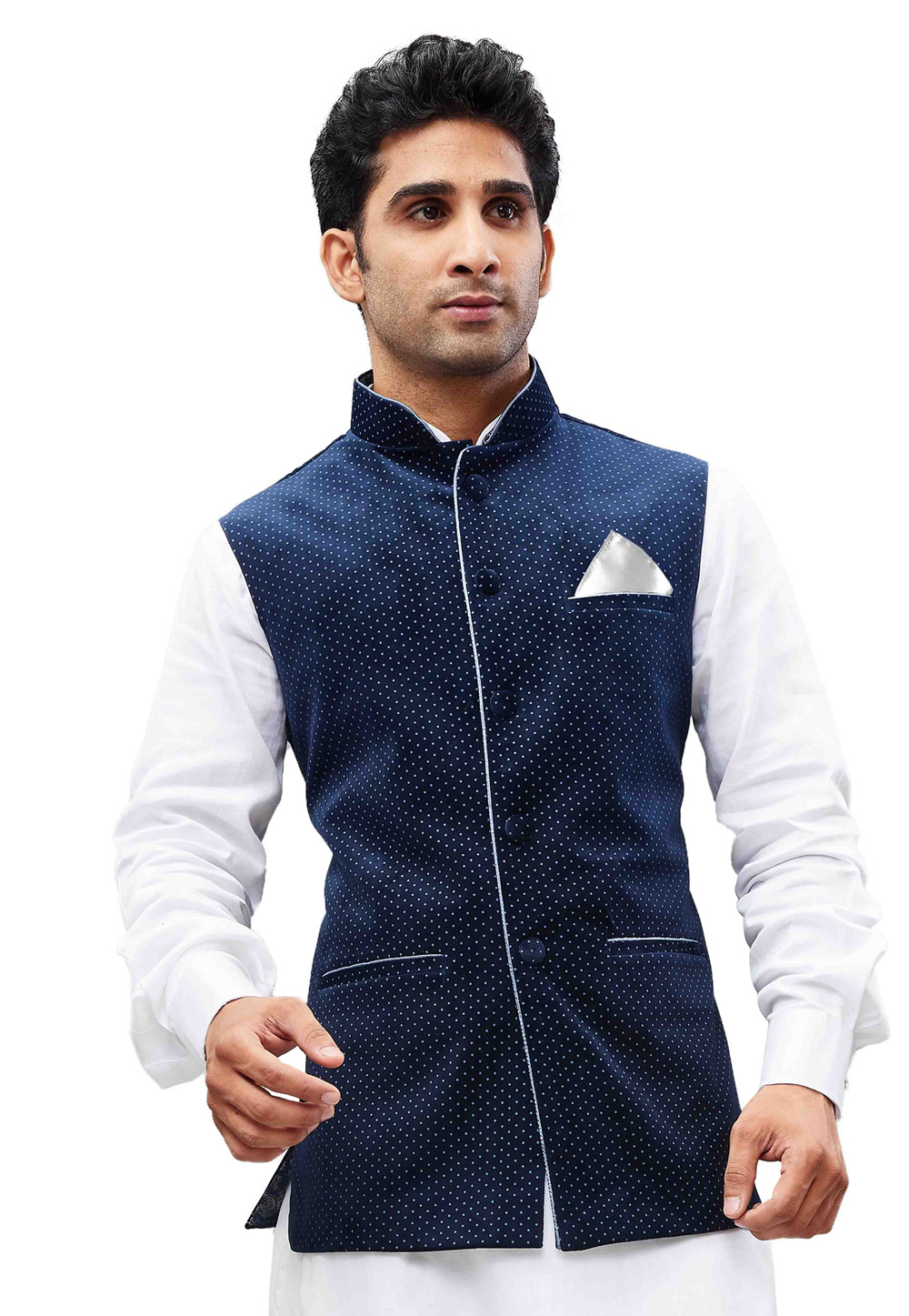 Blue Velvet Readymade Nehru Jacket 182665