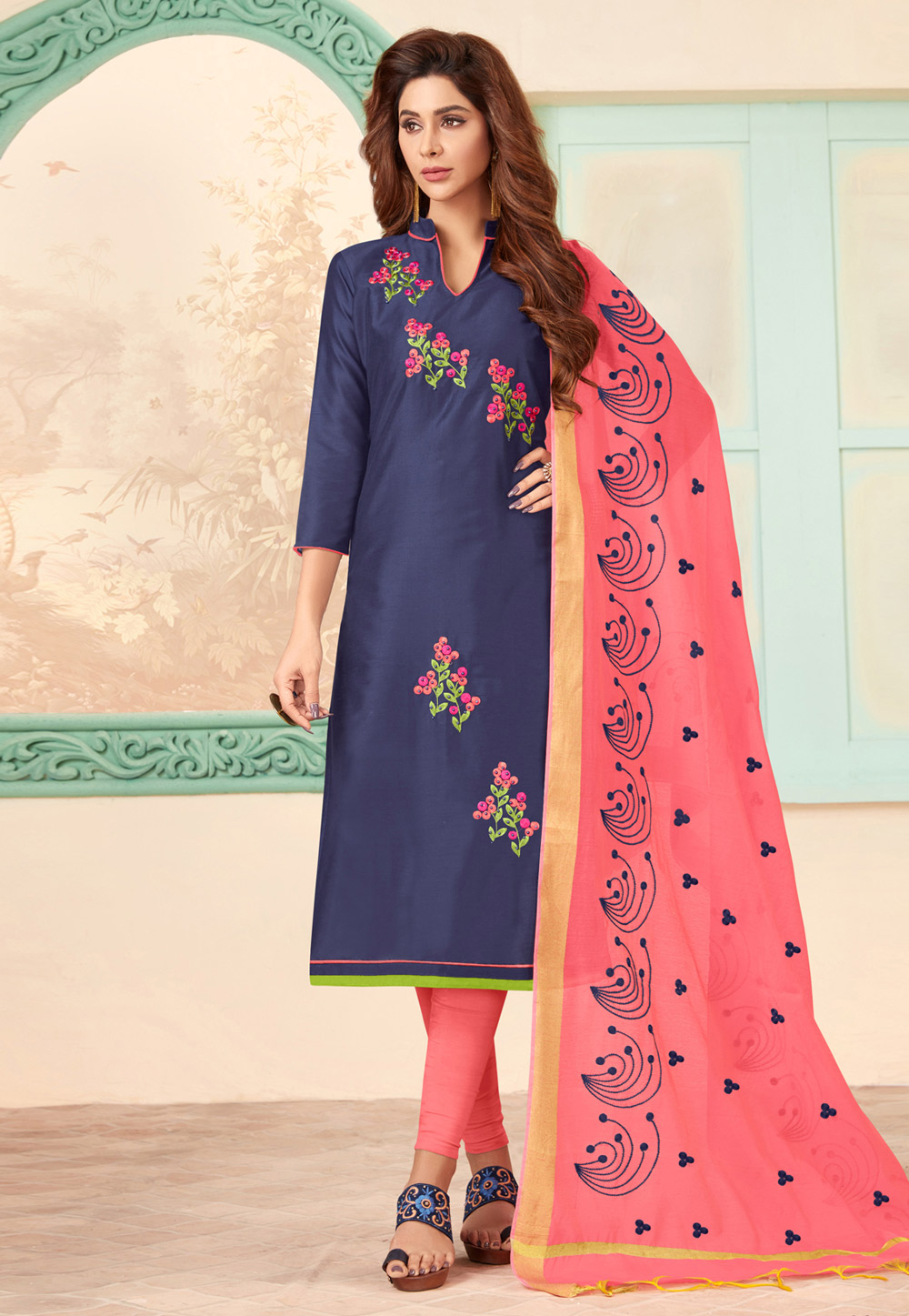 Navy Blue Cotton Churidar Suit 183333
