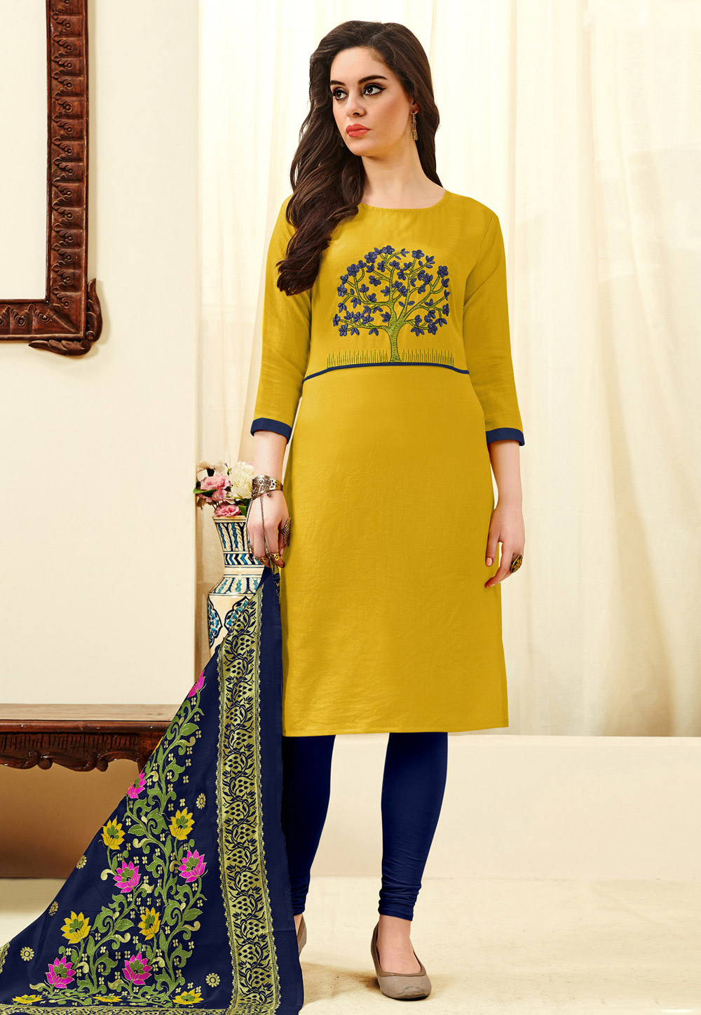 Yellow Cotton Churidar Suit 185873