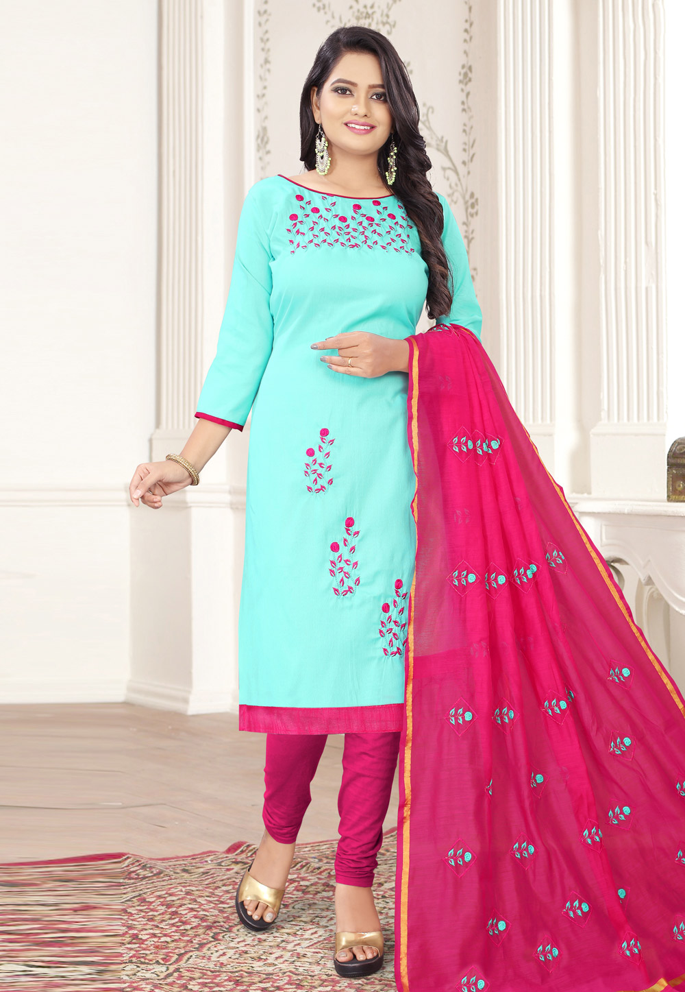 Aqua Cotton Churidar Salwar Kameez 189532