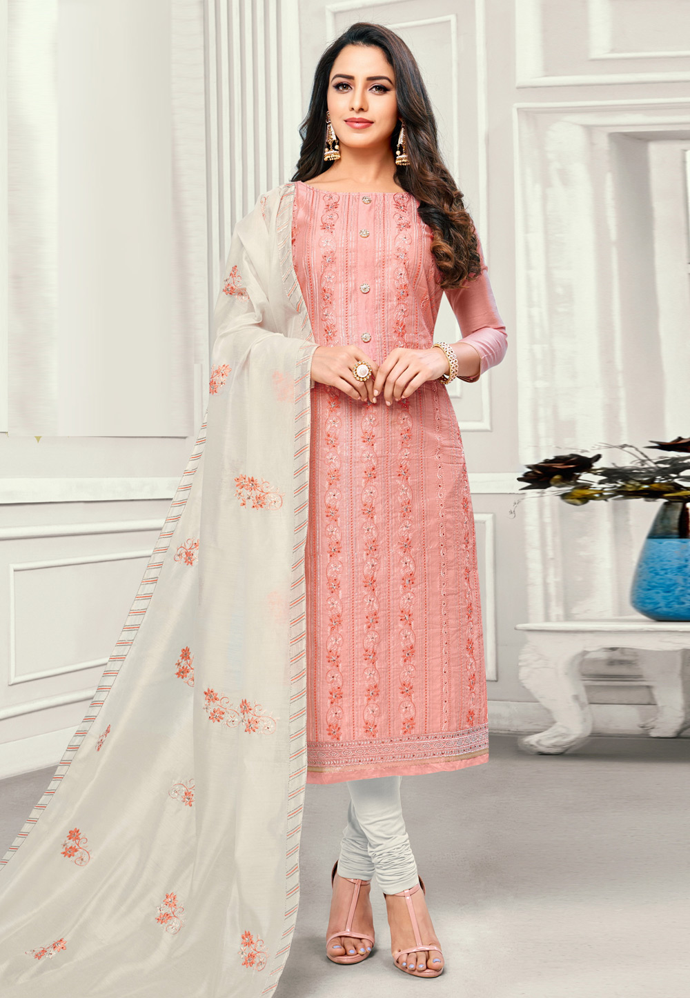 Pink Cotton Churidar Salwar Kameez 192485