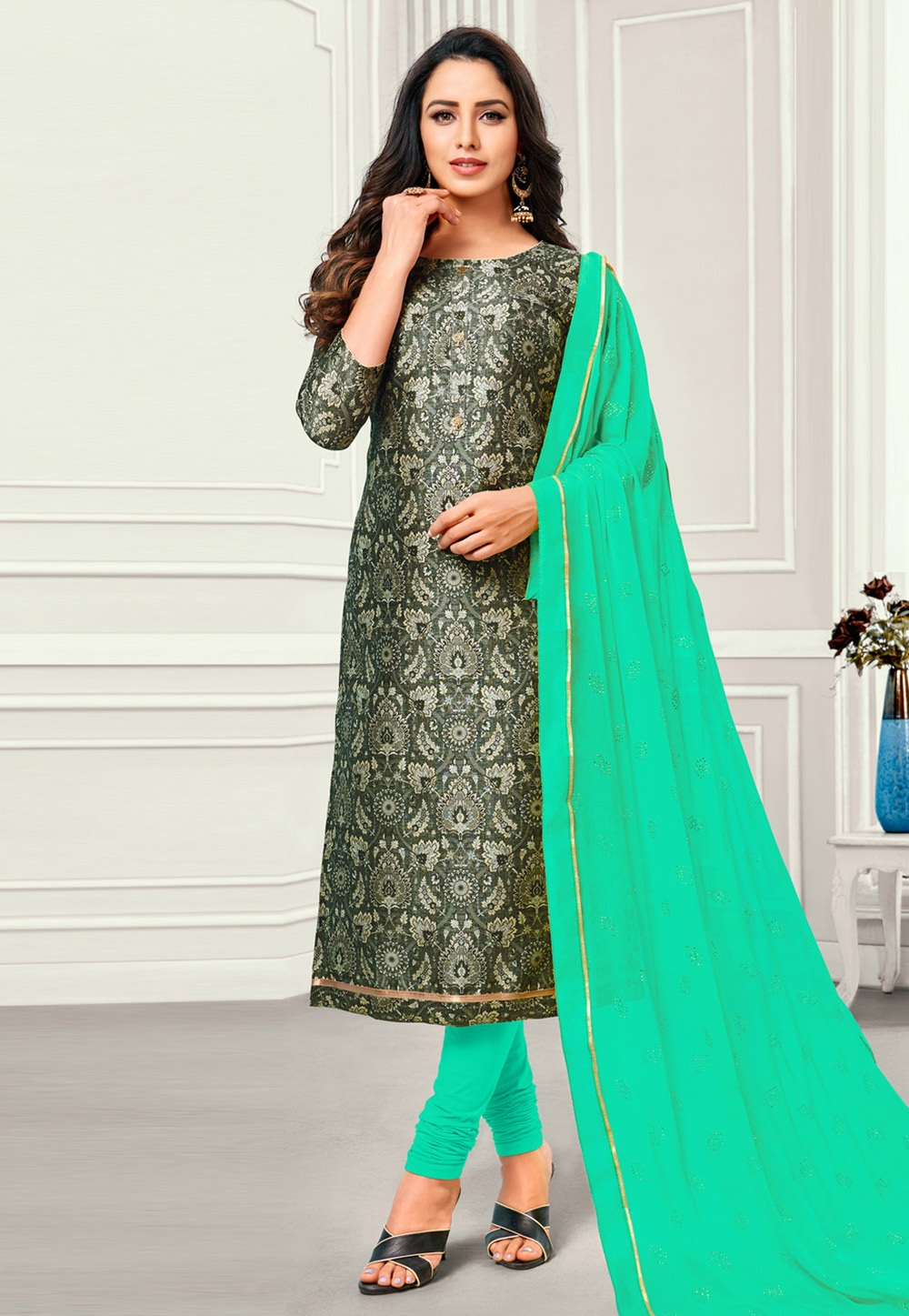 Green Cotton Churidar Salwar Kameez 192868