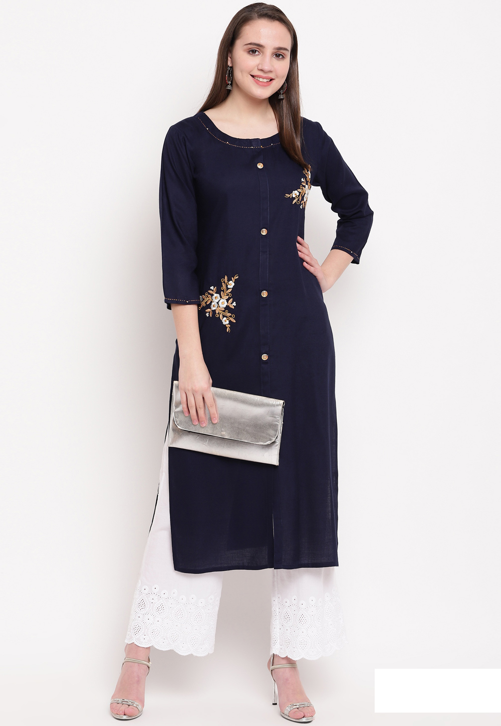 Navy Blue Rayon Readymade Tunic 199230