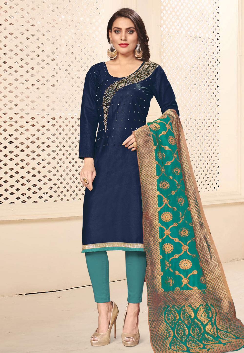 Navy Blue Cotton Pant Style Suit 201865