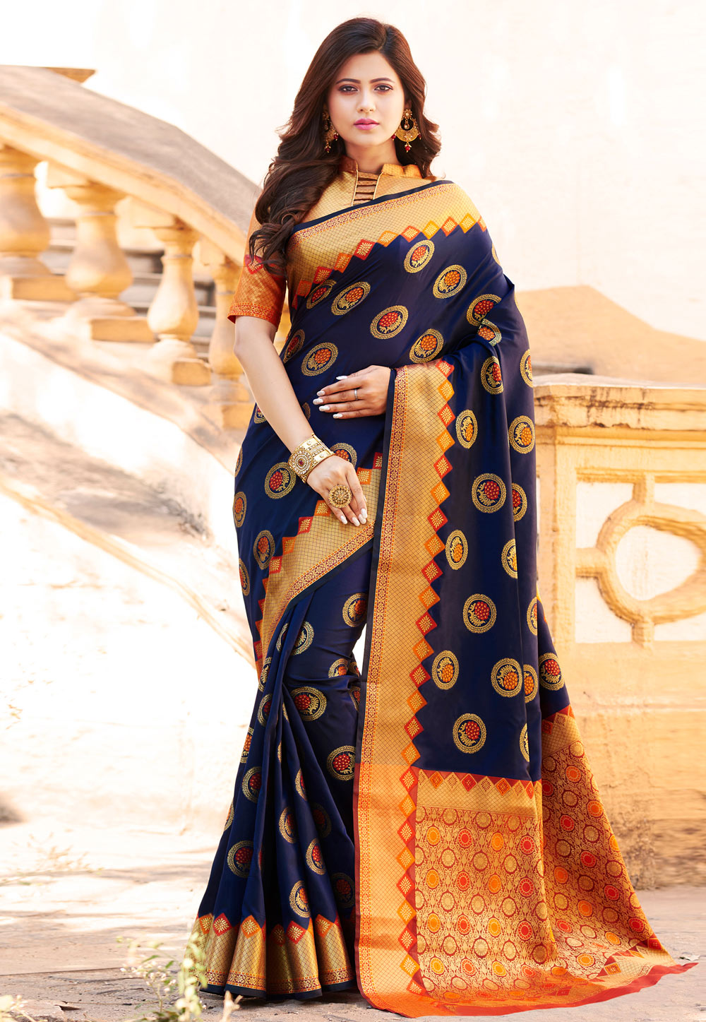 Navy Blue Banarasi Festival Wear Saree 208523