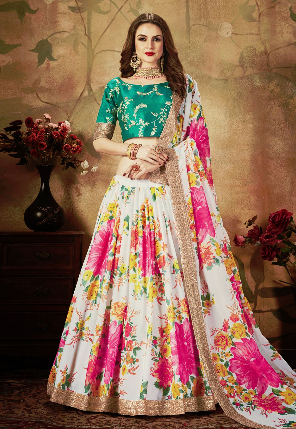 White Organza Circular Lehenga Choli 212112