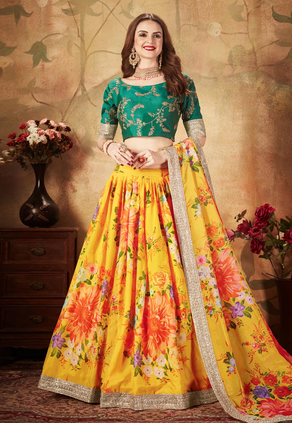 Yellow Organza Circular Lehenga Choli 212113