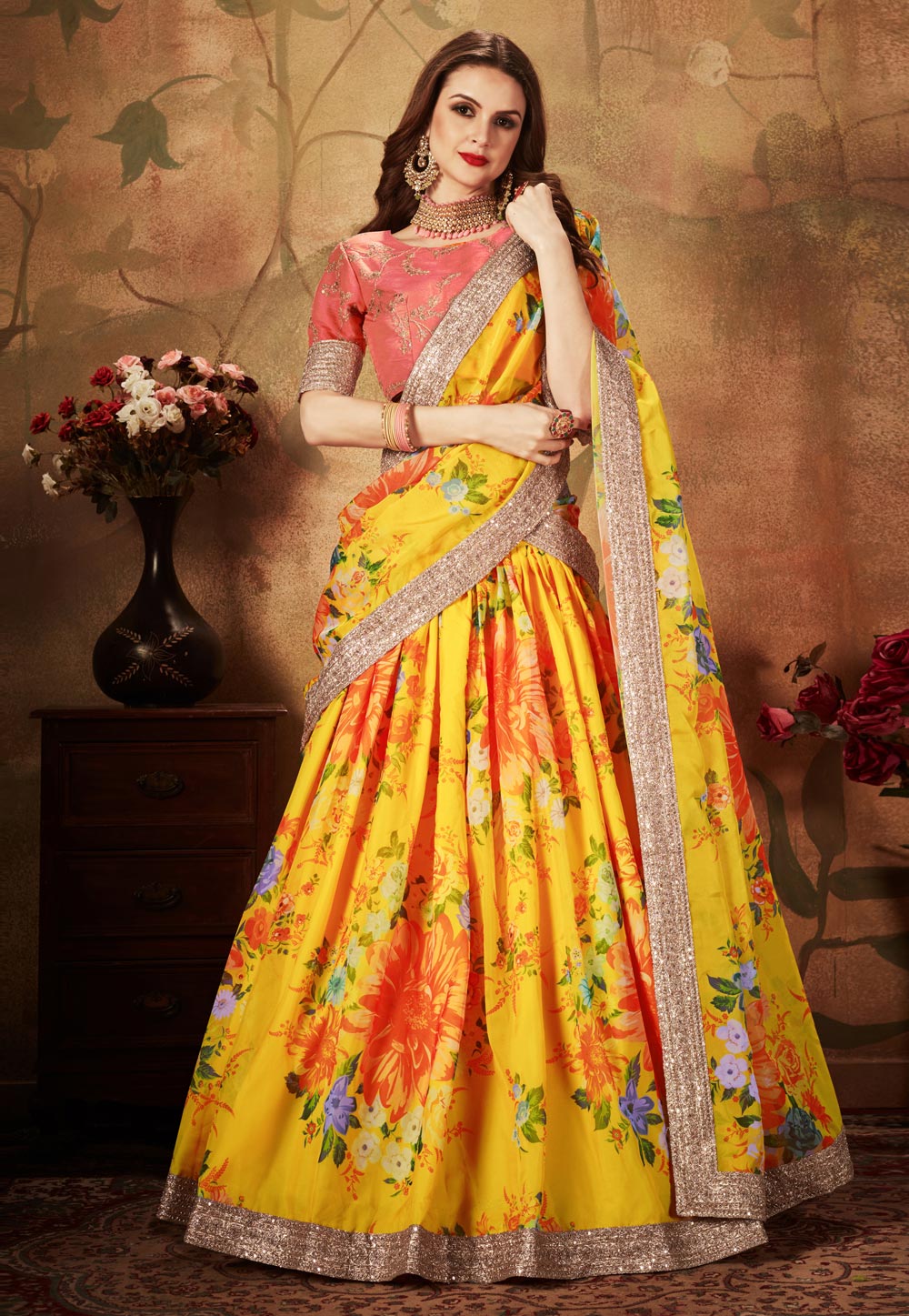 Yellow Organza Circular Lehenga Choli 212114