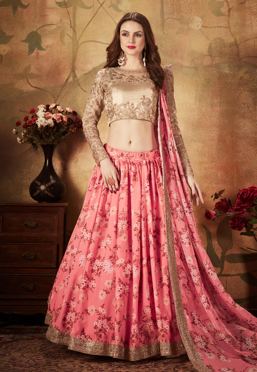 Pink Organza Circular Lehenga Choli 212115