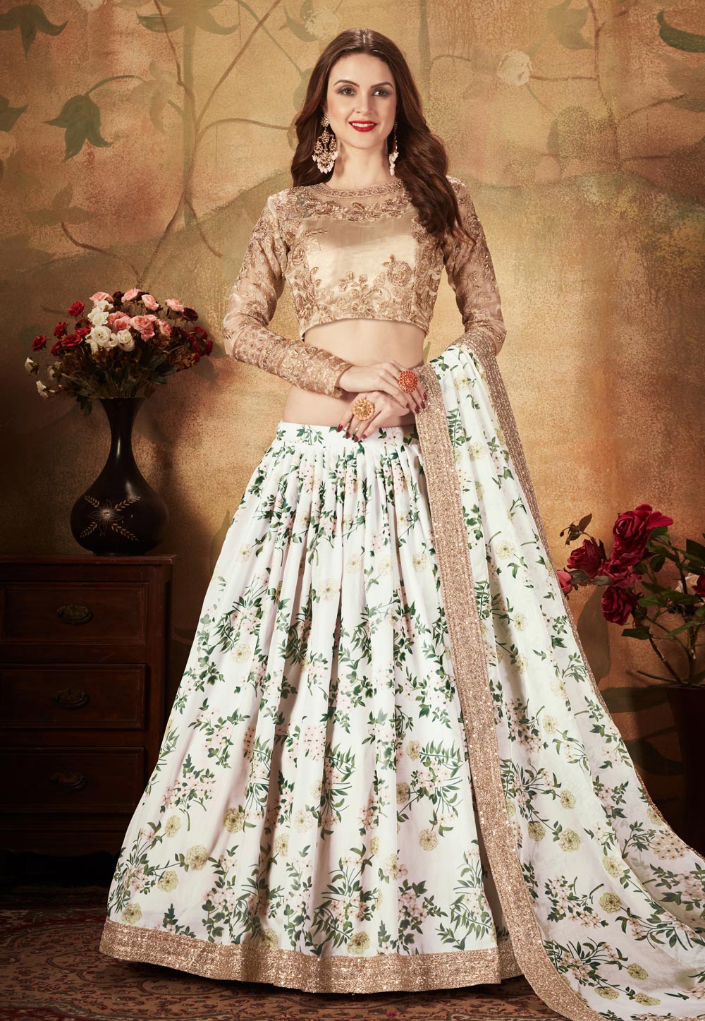 Off White Organza Circular Lehenga Choli 212116