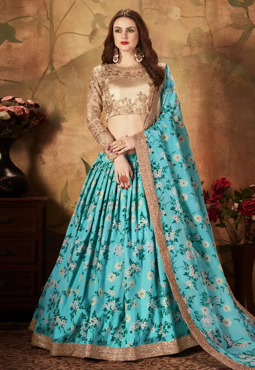 Sky Blue Organza Circular Lehenga Choli 212117