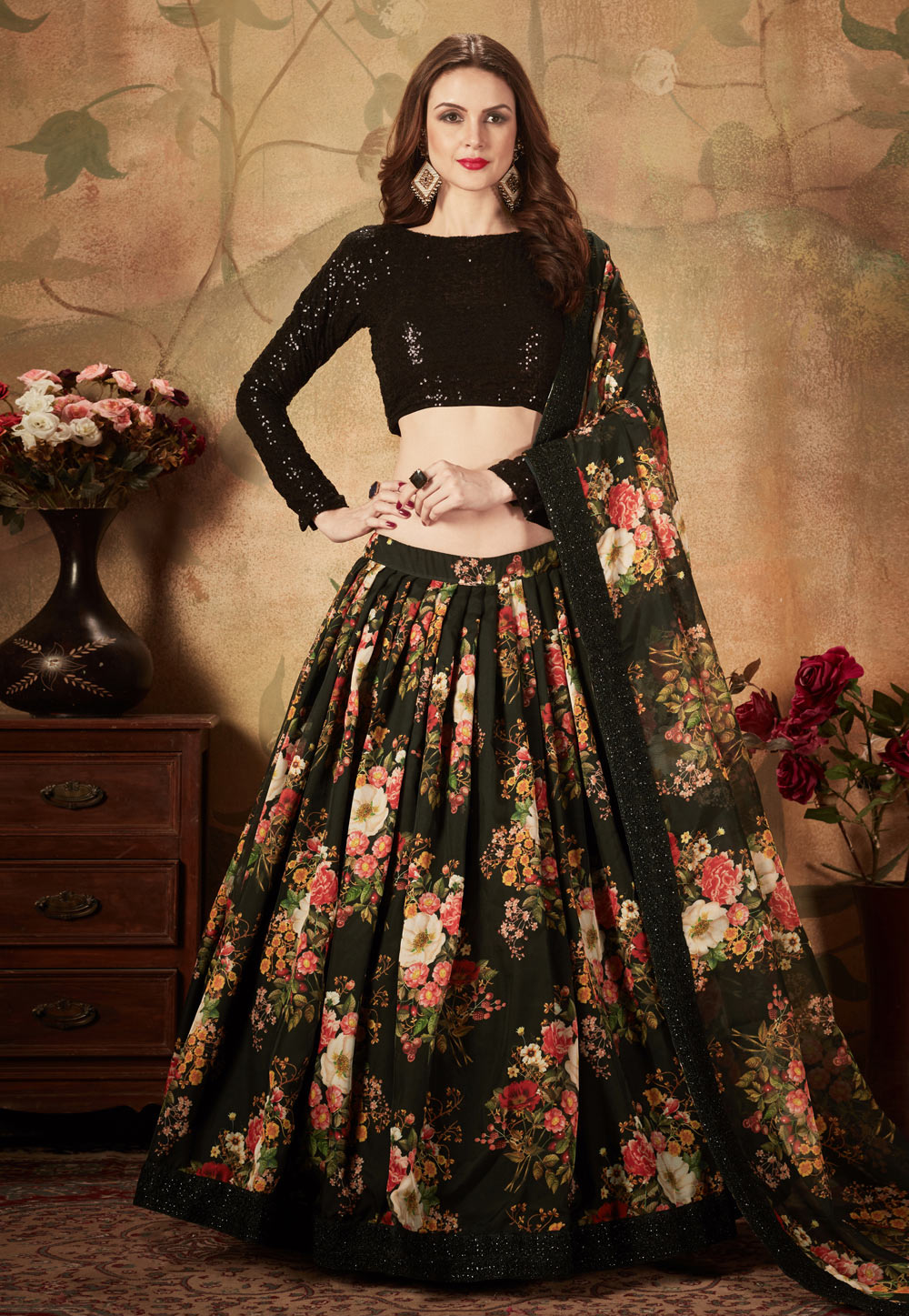 Black Organza Circular Lehenga Choli 212120