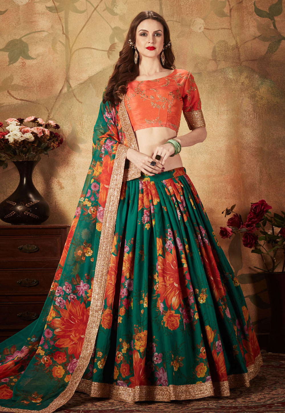 Green Organza Circular Lehenga Choli 212121