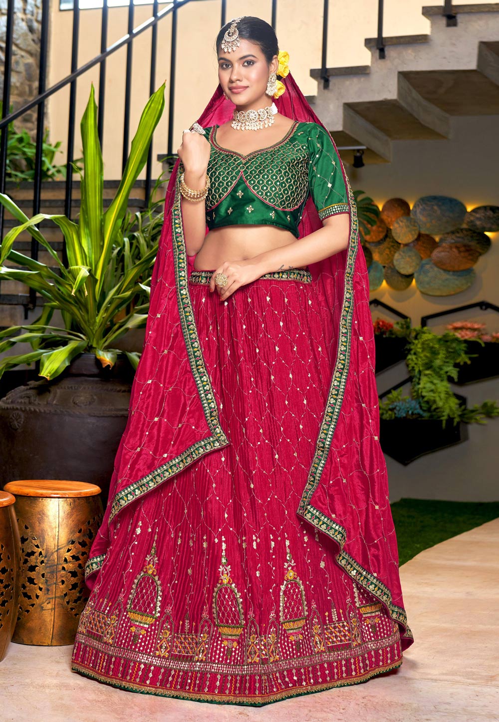 Magenta Chinon Circular Lehenga Choli 268027