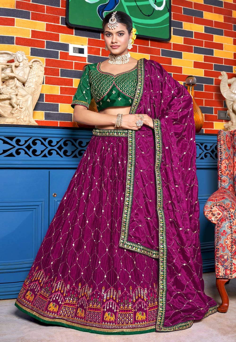 Purple Chinon Circular Lehenga Choli 268029