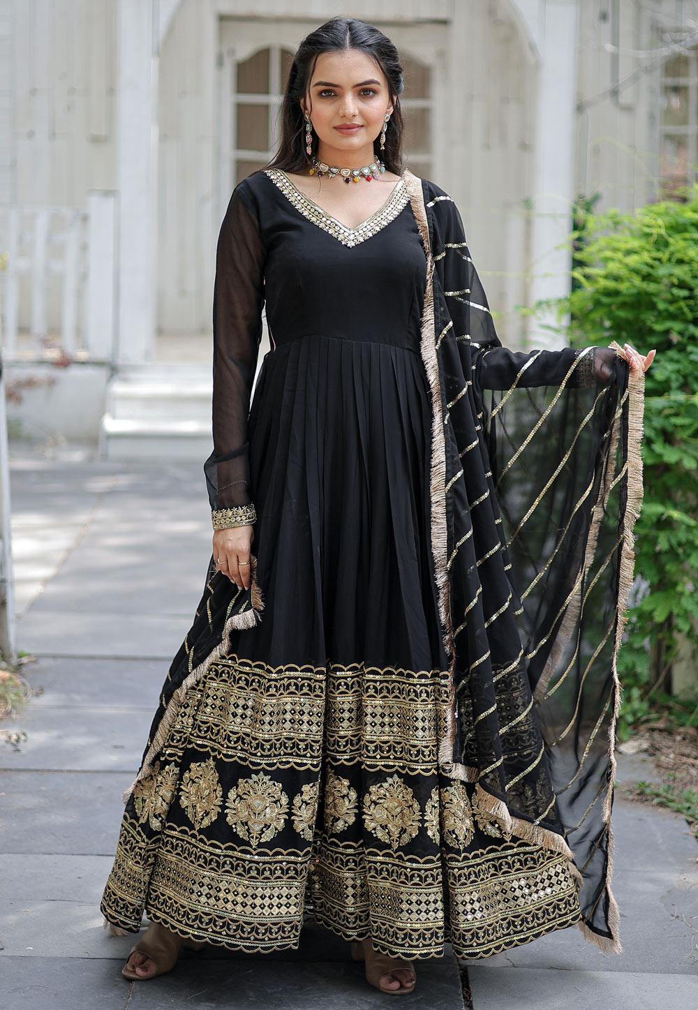 Black Georgette Readymade Long Anarkali Suit 272083