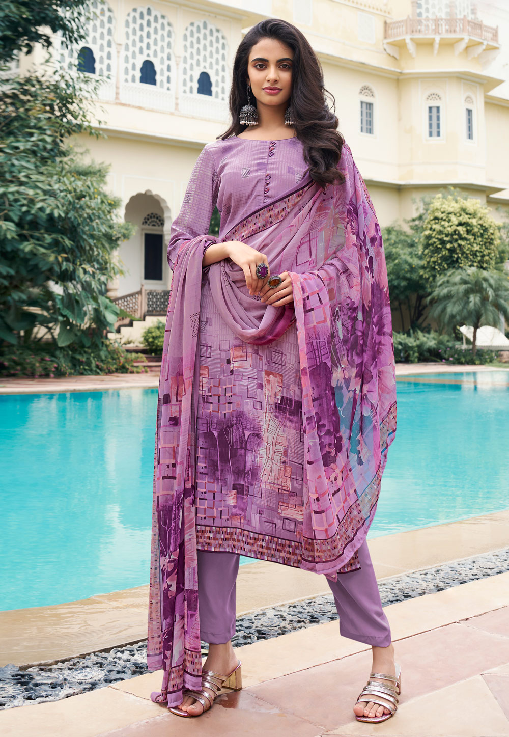 Lavender Crepe Pant Style Suit 274503