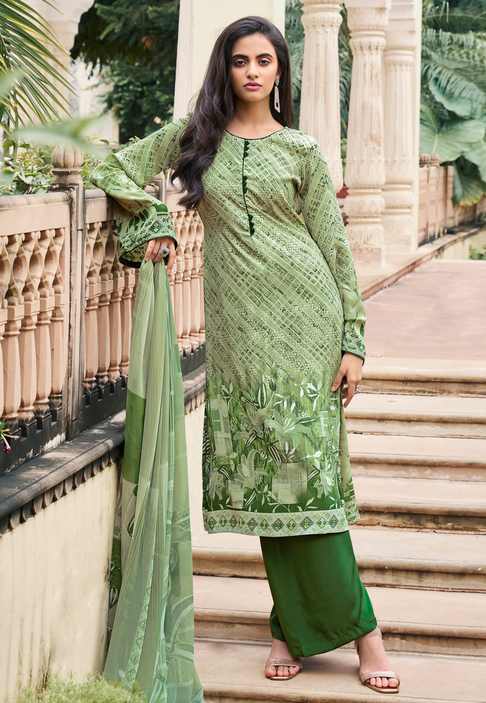 Pista Green Crepe Palazzo Suit 274504