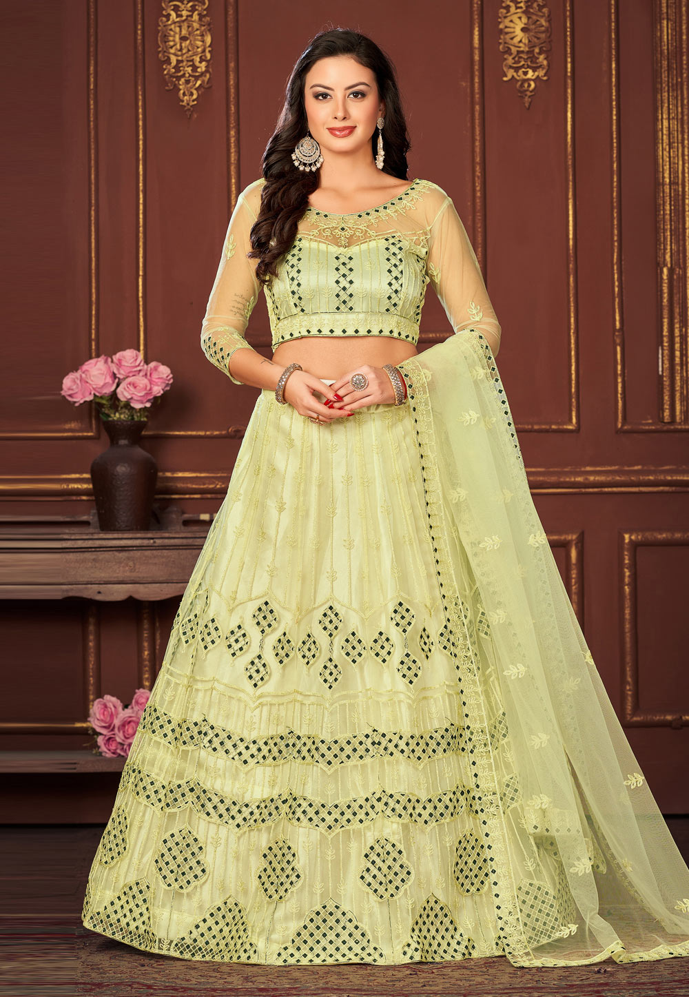Pista Green Net Circular Lehenga Choli 275618