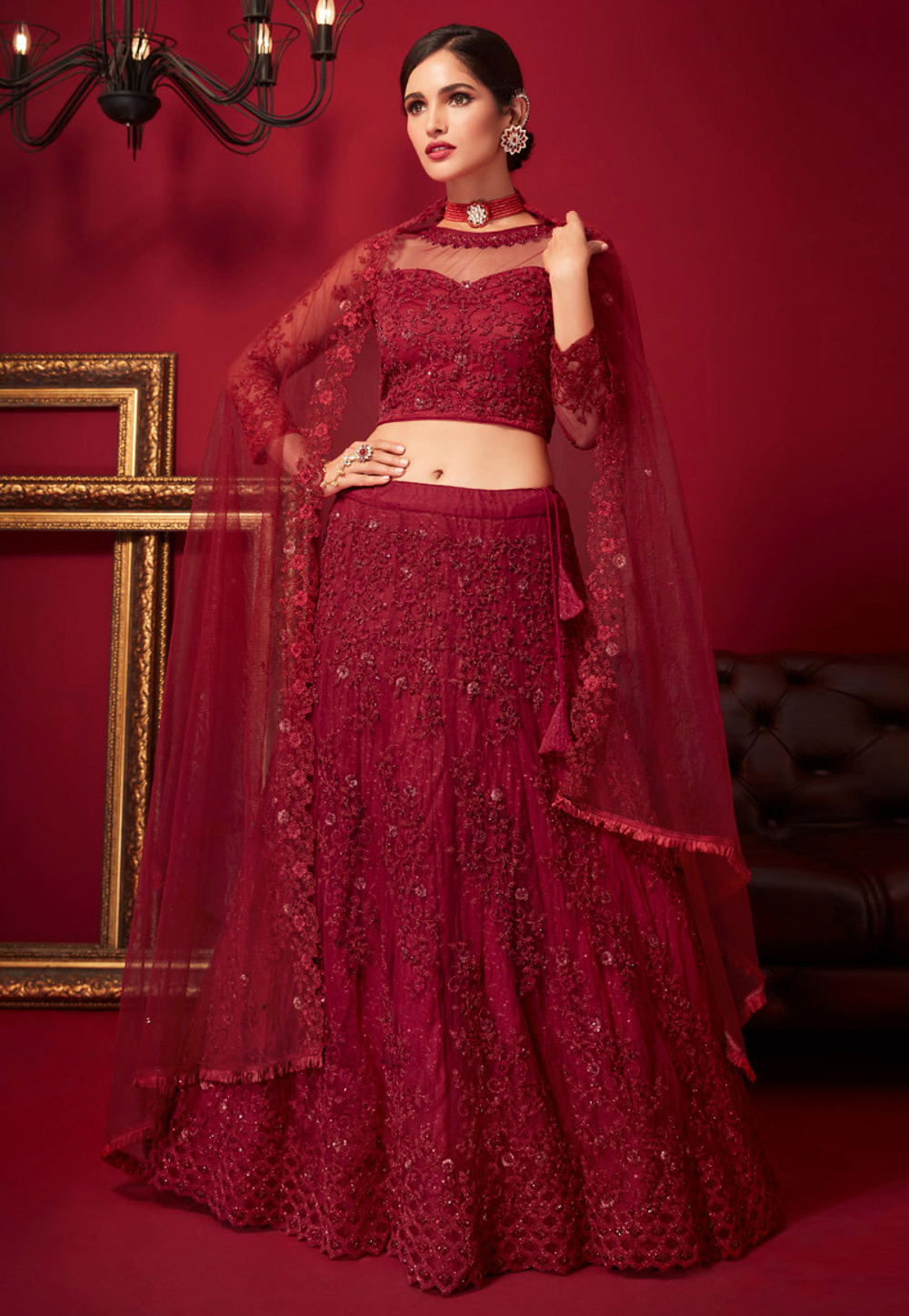 Maroon Net Lehenga Choli For Wedding 277181