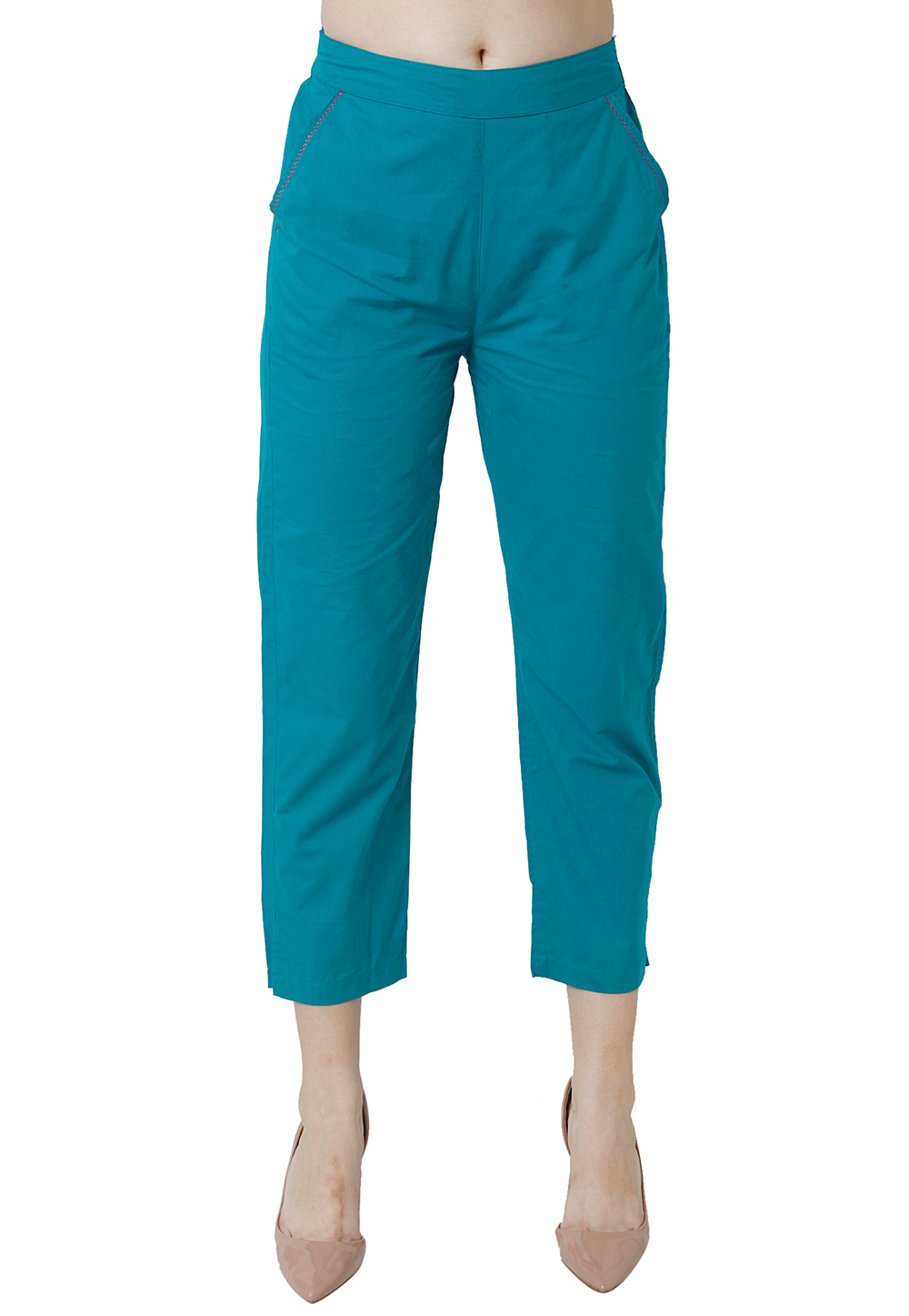 Aqua Blue Cotton Readymade Pant 198487