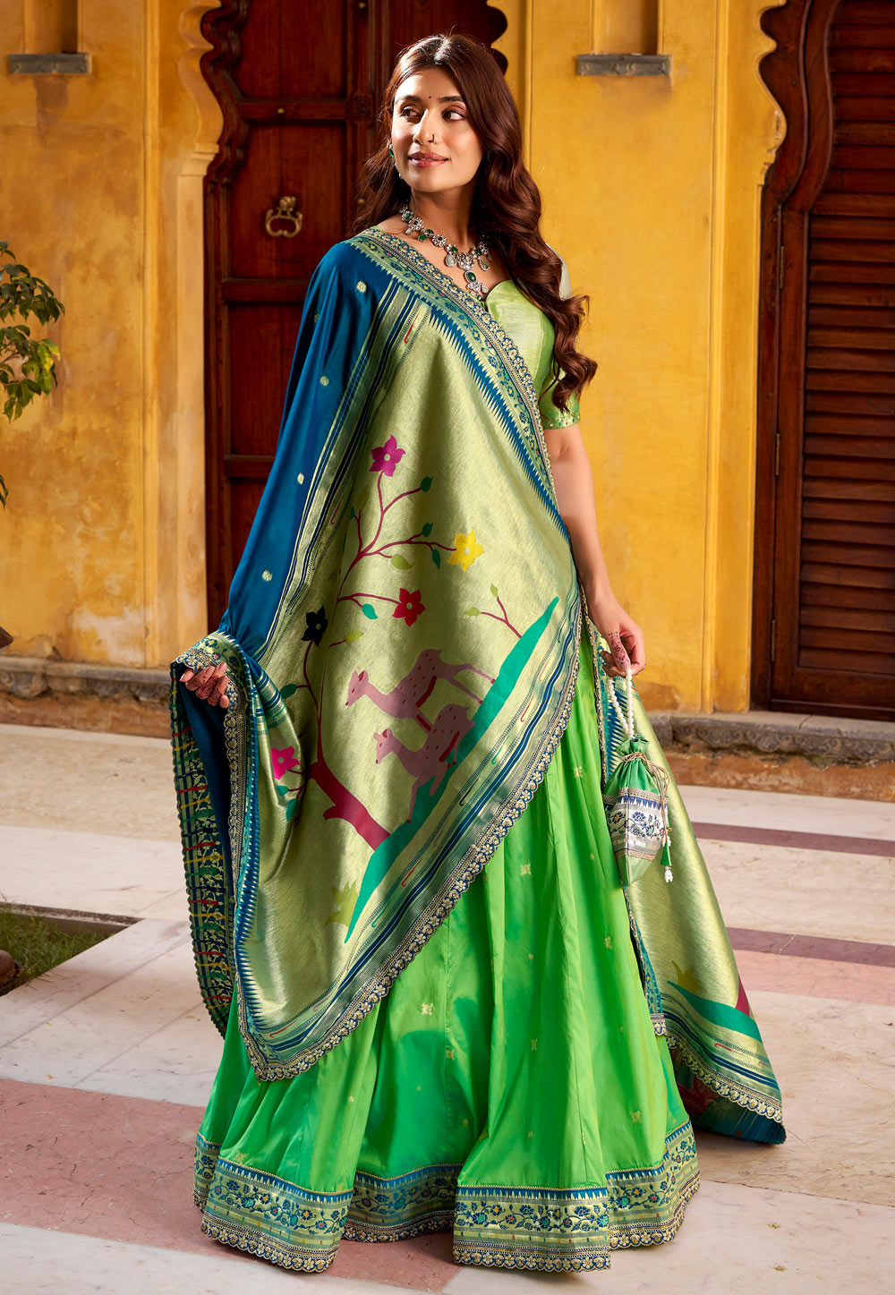 Parrot Green Silk Lehenga Choli 323053
