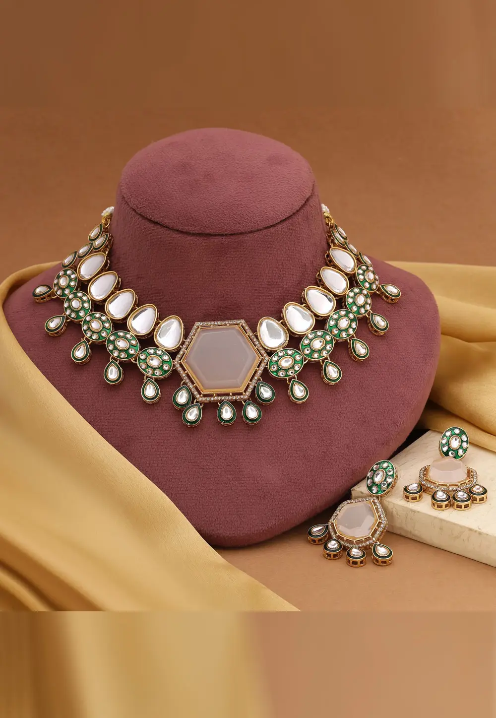 Peach Alloy Necklace With Earrings 332195