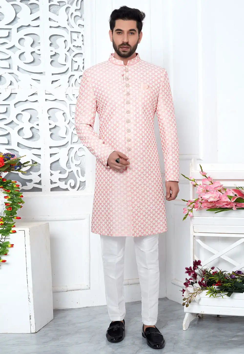 Peach Art Silk Indo Western Suit 280169
