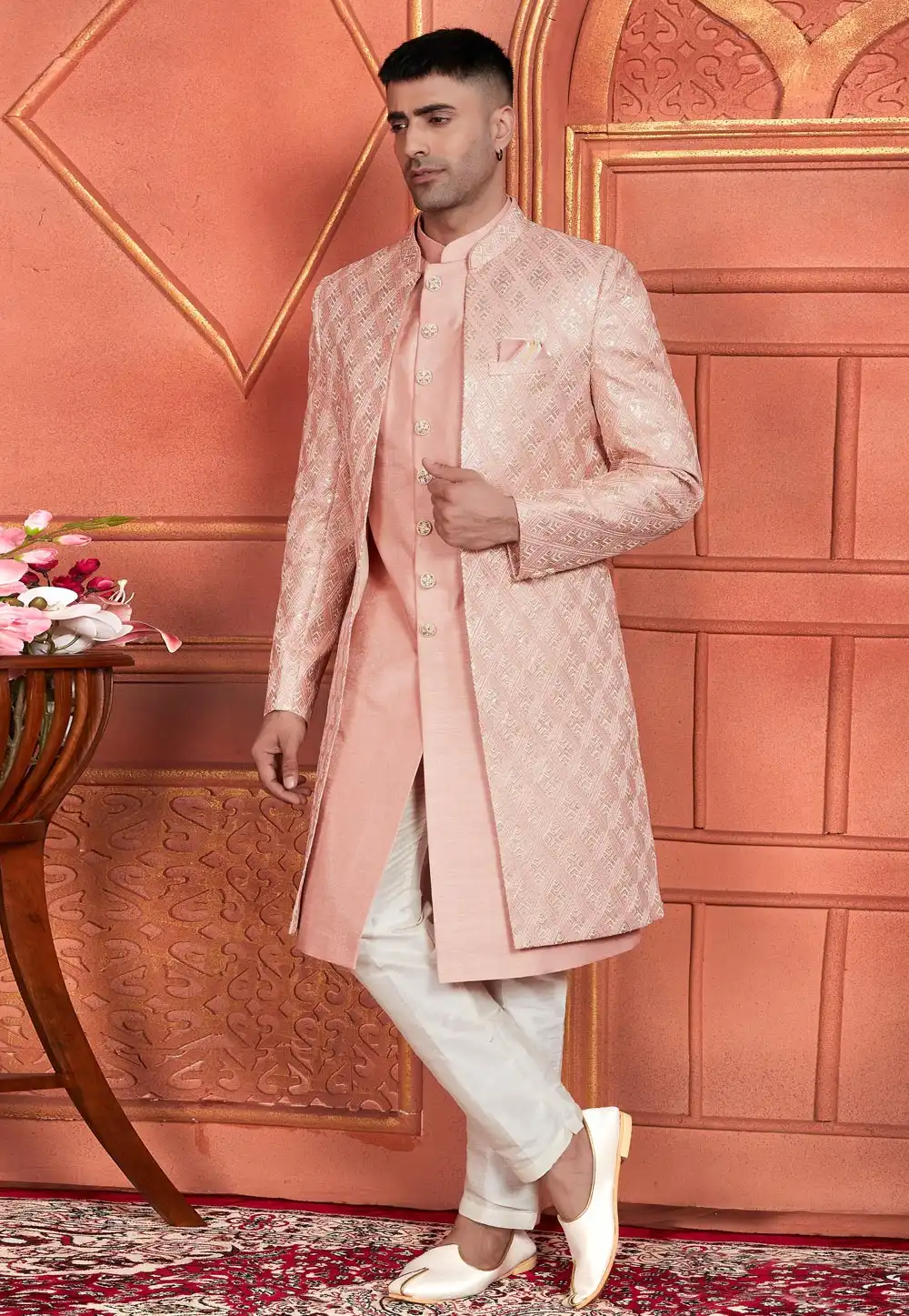 Peach Art Silk Indo Western Suit 285737