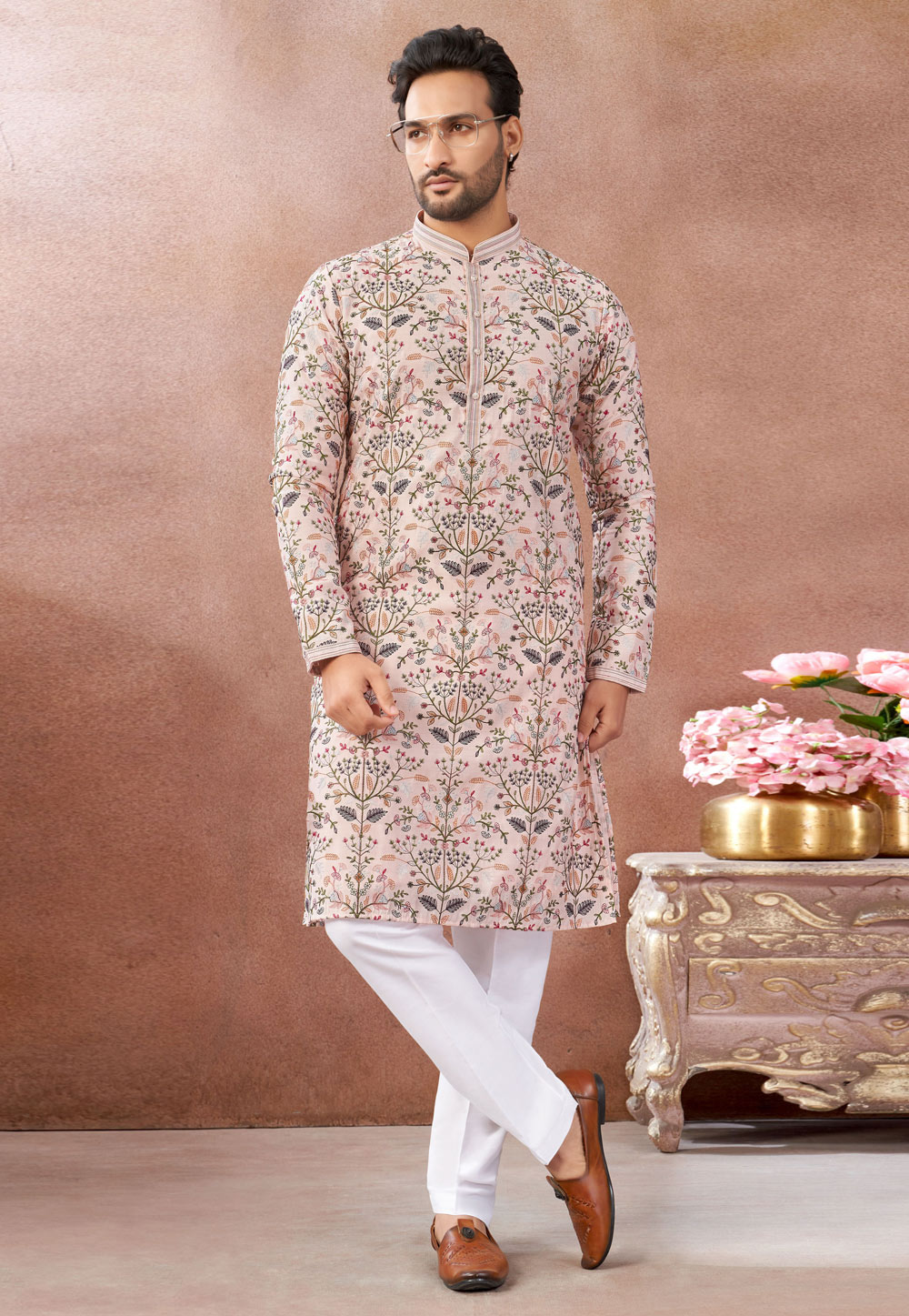 Peach Art Silk Kurta Pajama 322465